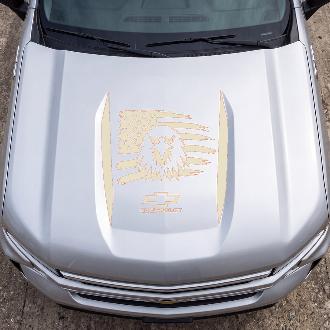 Hood Panel Decal/Sticker - American Facing Eagle Graphic Decal Graphic Kit - For Chevrolet Silverado 2019-2024 - Premium Vinyl