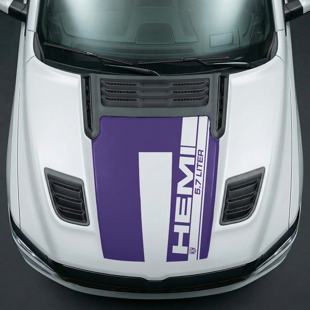 Hood Panel Decal/Sticker - Premium 5.7L HEMI Vertical Racing Stripe Graphic Kit - For Dodge Ram 2019-2025 - Premium Vinyl