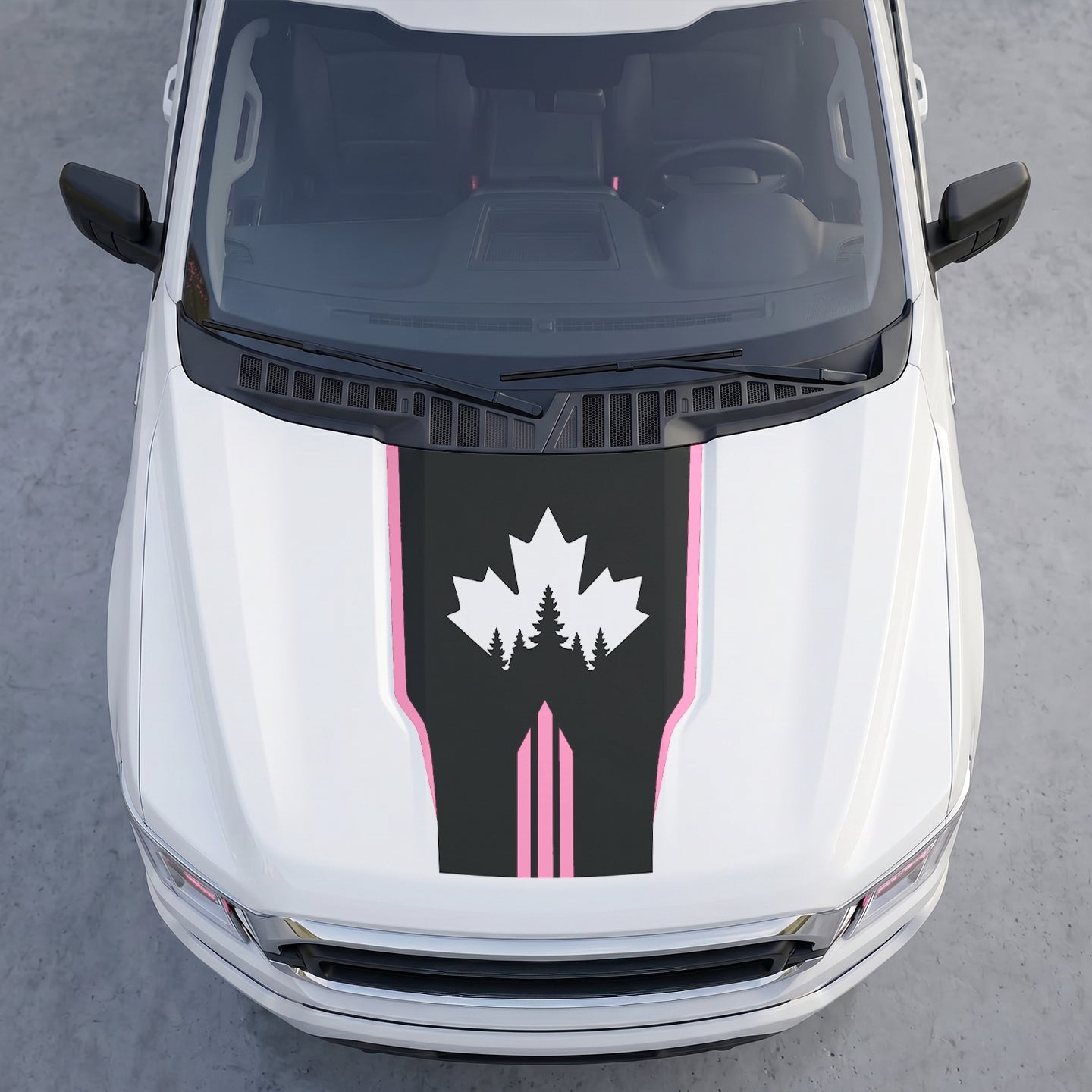 Hood Panel Decal/Sticker - Canadian Peak Hood Decal – Maple Leaf & Mountain Range Graphic Vinyl Wrap with Accent Stripes Graphic Kit - For Ford F-150 F150 2015-2020 - Premium Vinyl