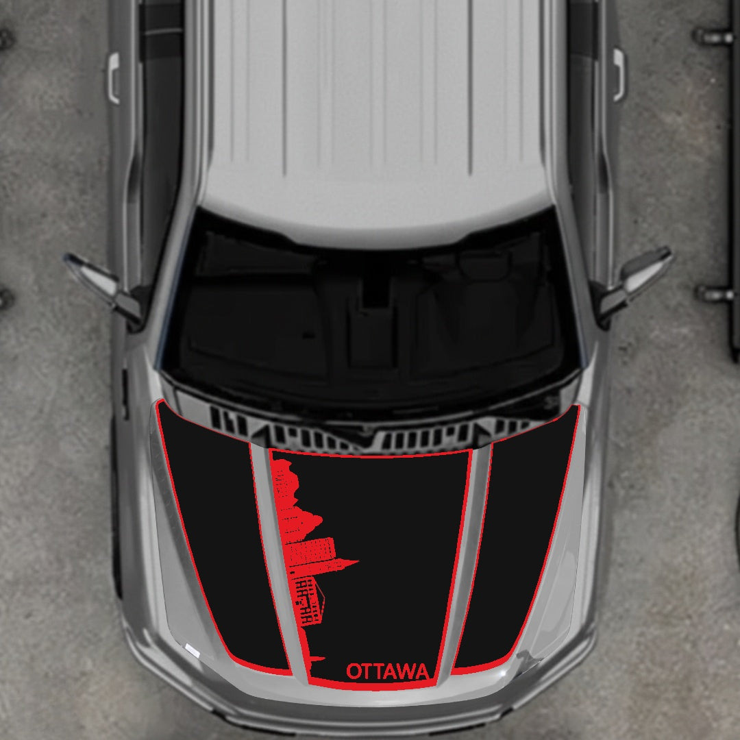 Hood Panel Decal/Sticker - Ottawa Skyline - Border Graphic Kit - For Ford F-150 2020-2026 - Premium Vinyl