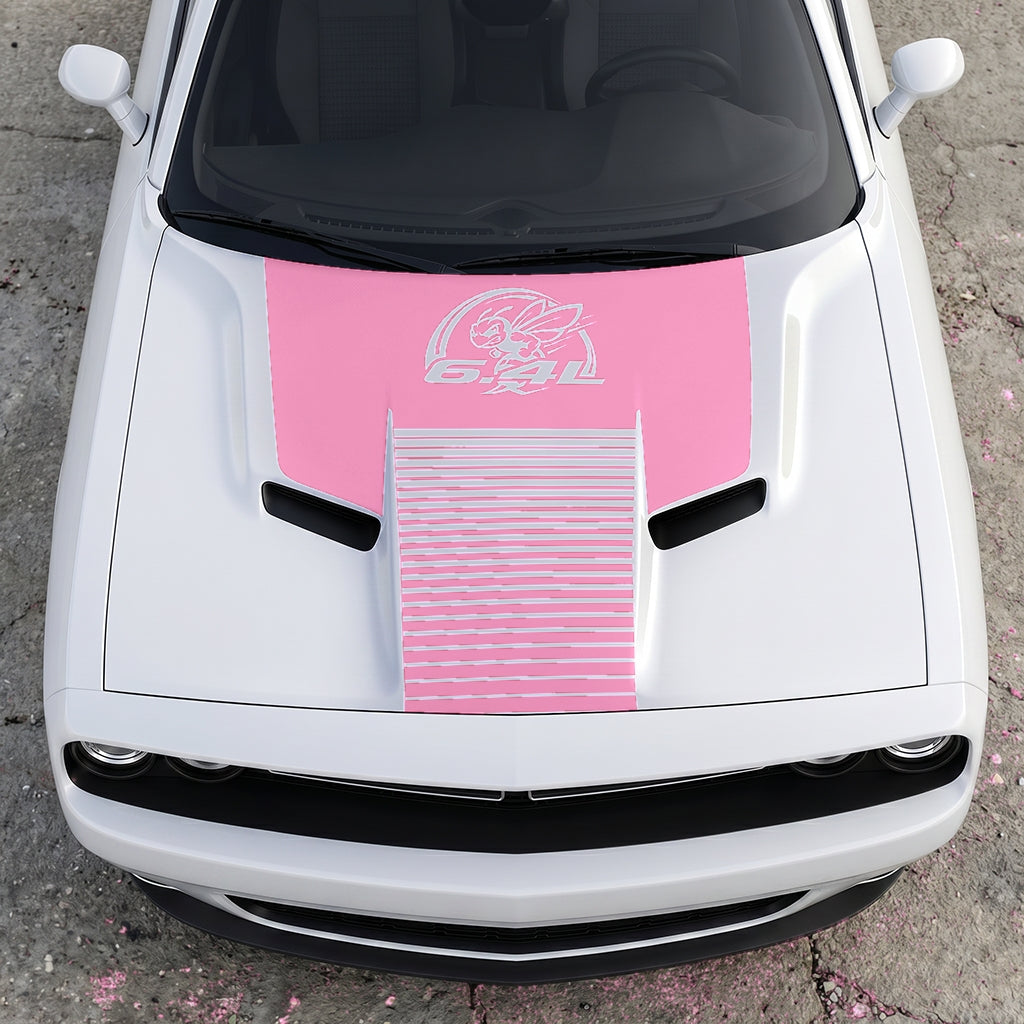 Hood Panel Decal/Sticker - Scat Pack 6.4L Bee Heritage Stripe - Custom Precision Cut Vinyl Overlay Graphic Kit - For Dodge Challenger 2015-2024 - Premium Vinyl
