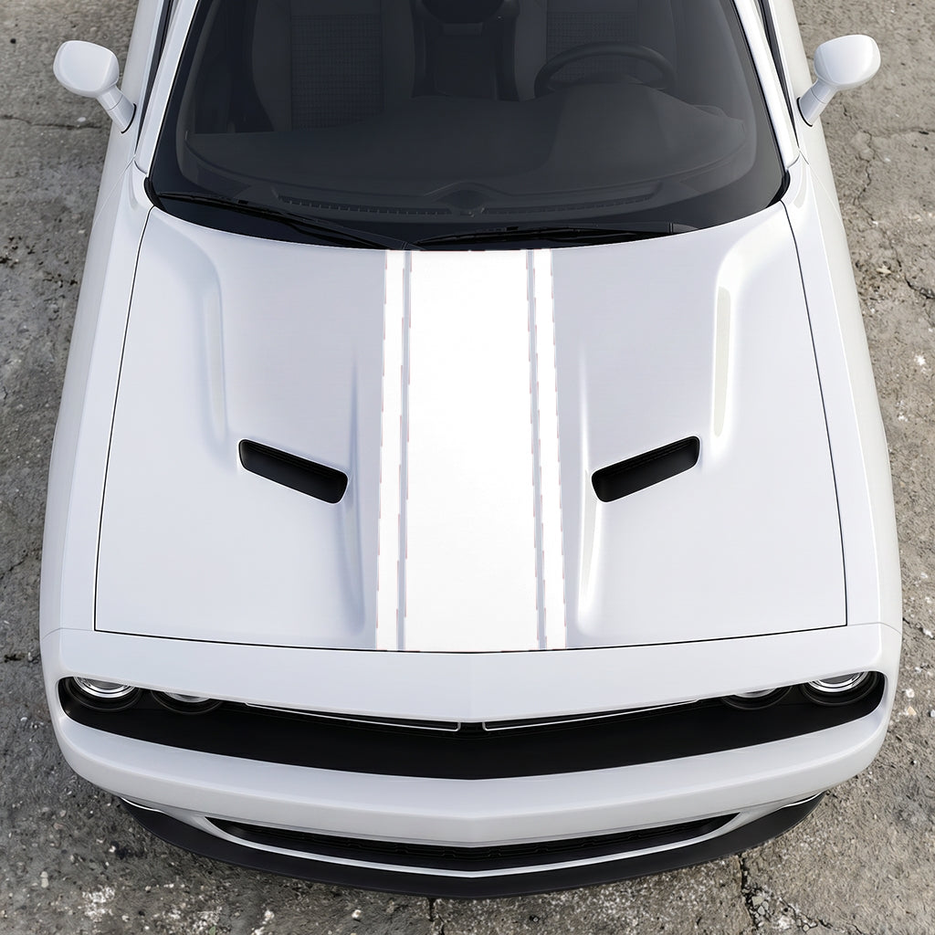 Hood Panel Decal/Sticker - Classic Rally Center Stripe - Dual-Pin Accent Hood & Trunk Racing Graphic Kit - For Dodge Challenger 2015-2024 - Premium Vinyl