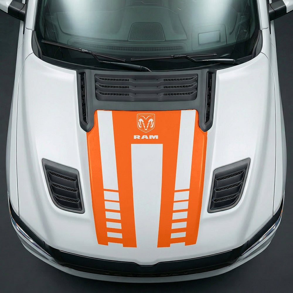 Hood Panel Decal/Sticker - Sport Strobe V-Stripes with Center RAM Logo Graphic Kit - For Dodge Ram 2019-2025 - Premium Vinyl