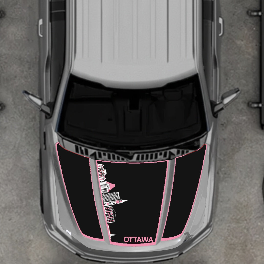 Hood Panel Decal/Sticker - Ottawa Skyline - Cut - Border Graphic Kit - For Ford F-150 2020-2026 - Premium Vinyl