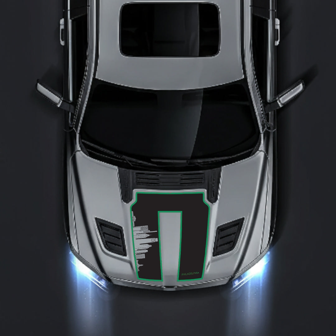 Hood Panel Decal/Sticker - Philadelphia Skyline - Cut - Border Graphic Kit - For Dodge RAM 1500 2019-2025 - Premium Vinyl