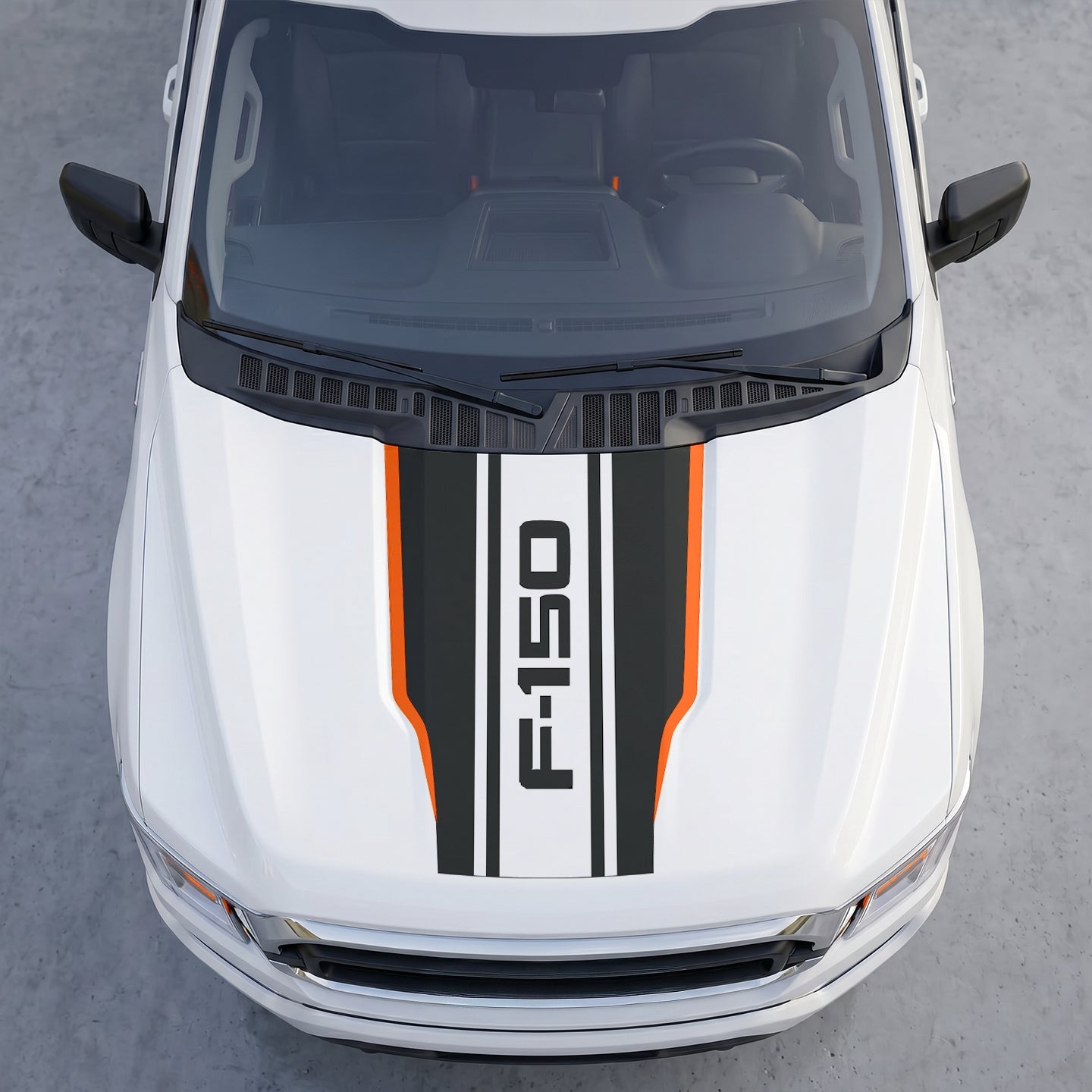 Hood Panel Decal/Sticker - Dual Block Racing Stripes Hood Decal – Matte Black Center Split Wrap with Bold Lettering Graphic Kit - For Ford F-150 F150 2015-2020 - Premium Vinyl