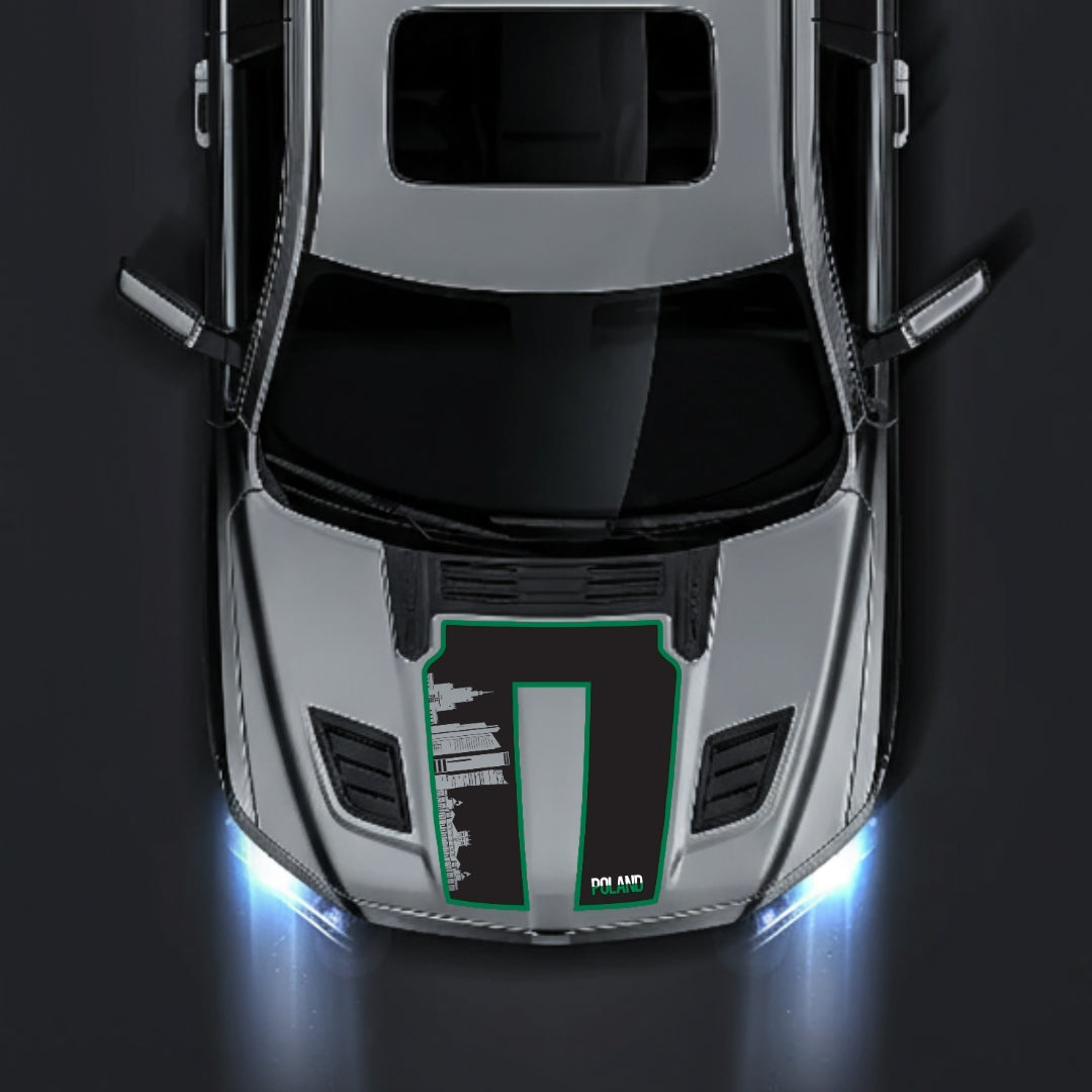 Performance Hood Panel Decal/Sticker - Poland Skyline - Cut - Border Graphic Kit - For Dodge RAM 1500 2019-2025 - Premium Vinyl