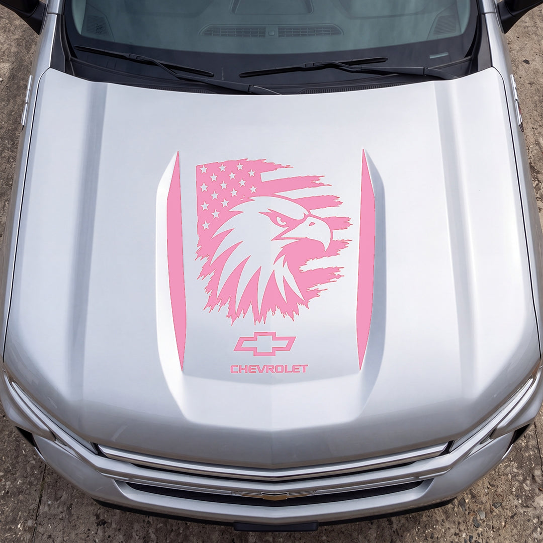 Hood Panel Decal/Sticker - Proud American Eagle Head Graphic Decal Graphic Kit - For Chevrolet Silverado 2019-2024 - Premium Vinyl