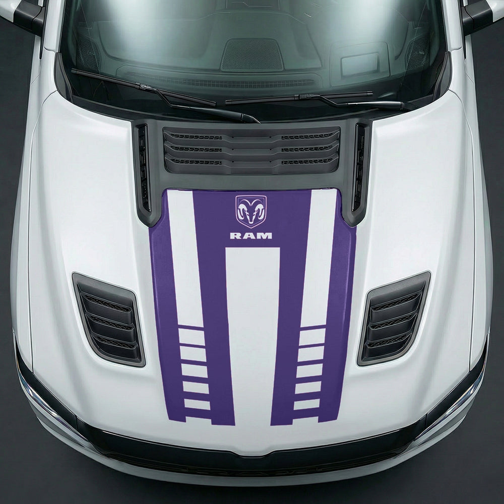Hood Panel Decal/Sticker - Sport Strobe V-Stripes with Center RAM Logo Graphic Kit - For Dodge Ram 2019-2025 - Premium Vinyl