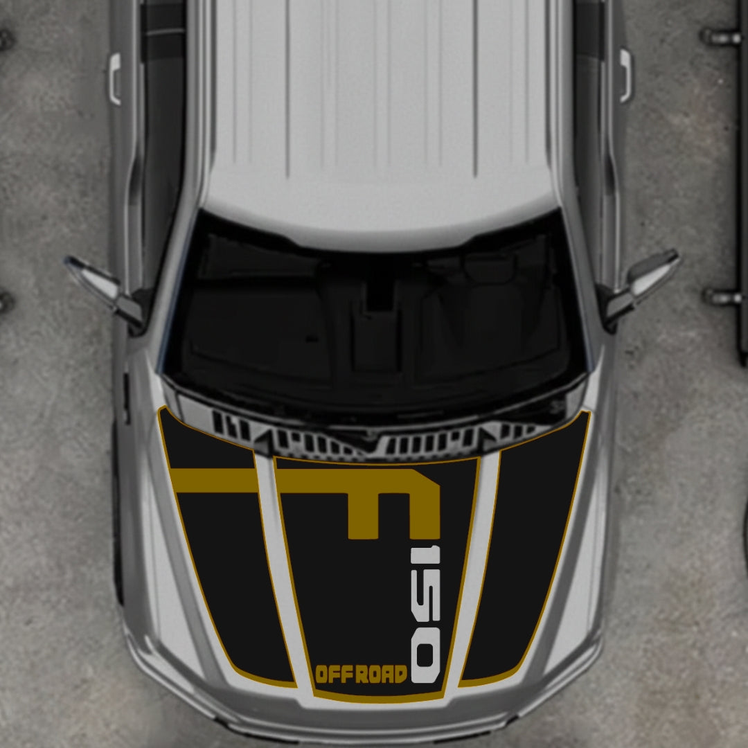 Hood Panel Decal/Sticker - Stlye 5 - Cut - Border Graphic Kit - For Ford F-150 2020-2026 - Premium Vinyl