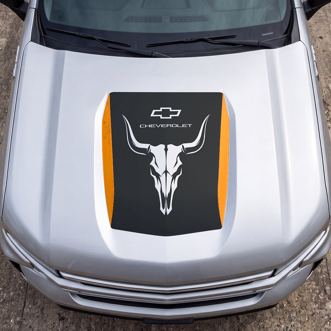 Hood Panel Decal/Sticker - Bison Skull Graphic Decal Graphic Kit - For Chevrolet Silverado 2019-2024 - Premium Vinyl