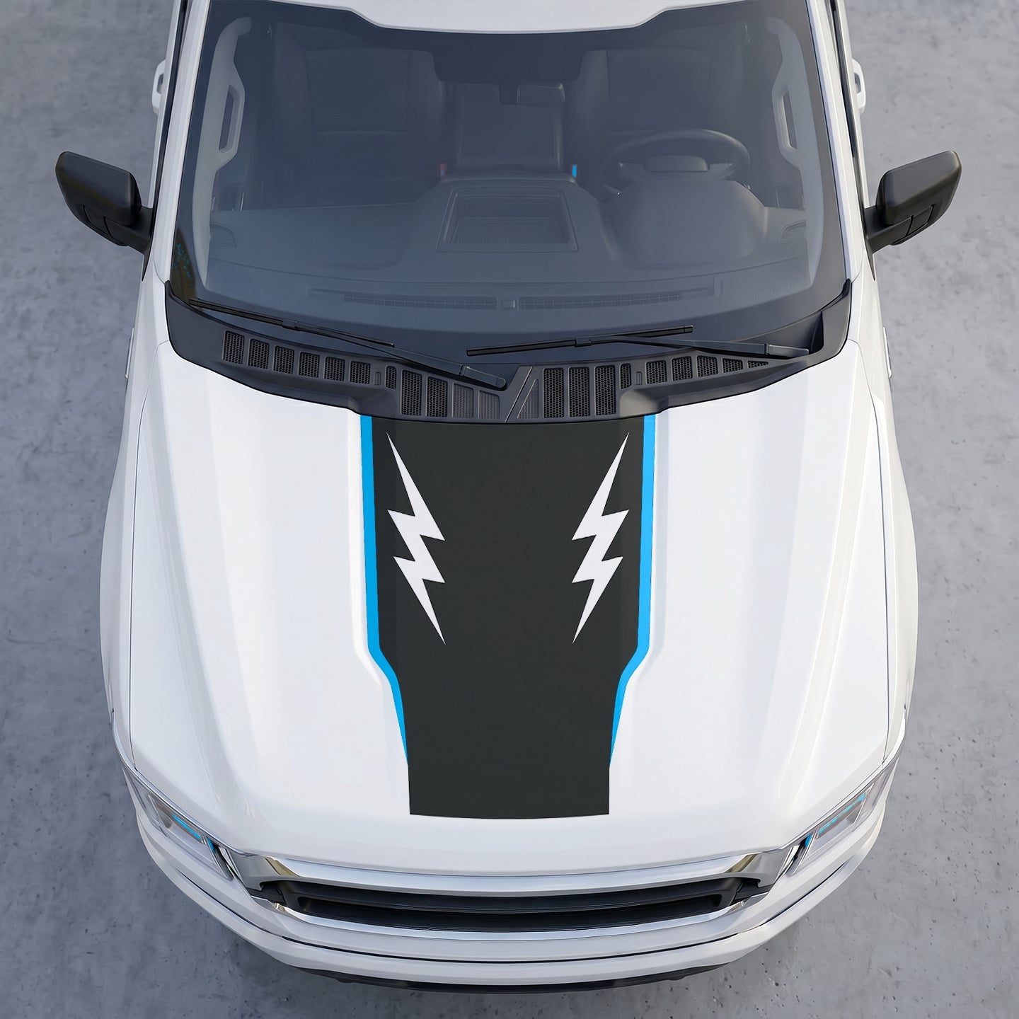 Hood Panel Decal/Sticker - Twin Lightning Bolts Hood Decal – Dual Side Lightning Strike Graphics Graphic Kit - For Ford F-150 F150 2015-2020 - Premium Vinyl