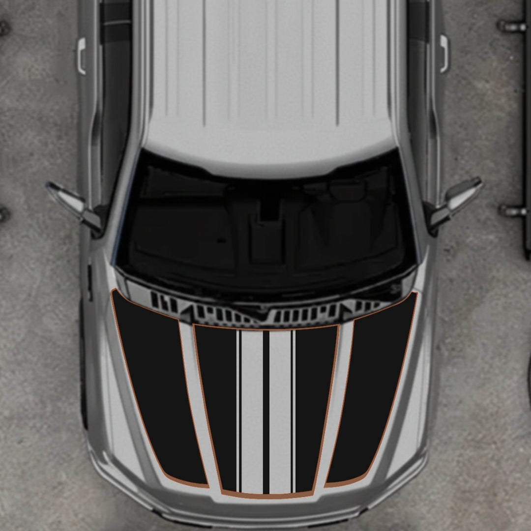Hood Panel Decal/Sticker - Bars Style - Cut - Border Graphic Kit - For Ford F-150 2020-2026 - Premium Vinyl
