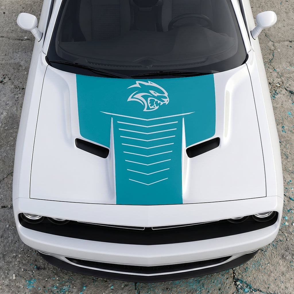 Hood Panel Decal/Sticker - Hellcat Apex Grille-Fade - Stealth Ribbed Aero Graphic Kit - For Dodge Challenger 2015-2024 - Premium Vinyl