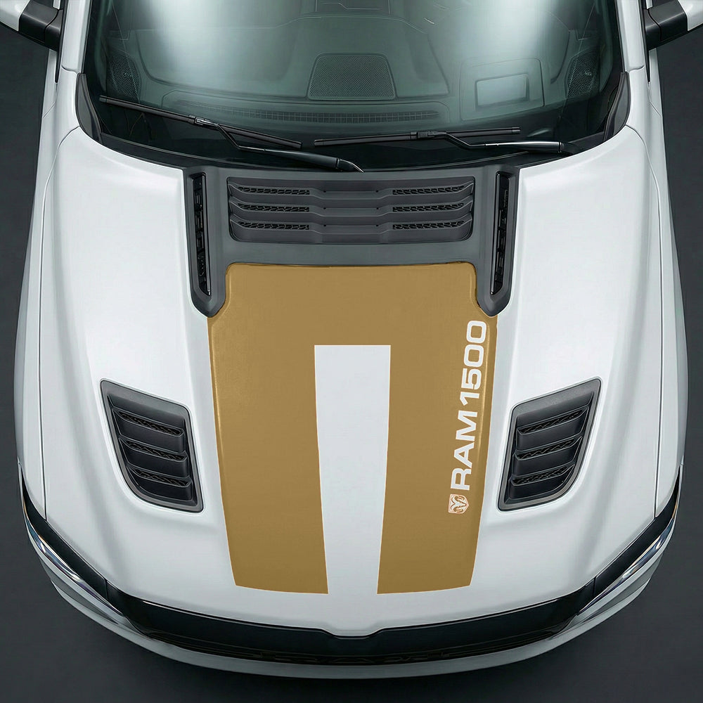 Hood Panel Decal/Sticker - Sleek Vertical RAM 1500 Text & Logo Minimalist Graphic Kit - For Dodge Ram 2019-2025 - Premium Vinyl