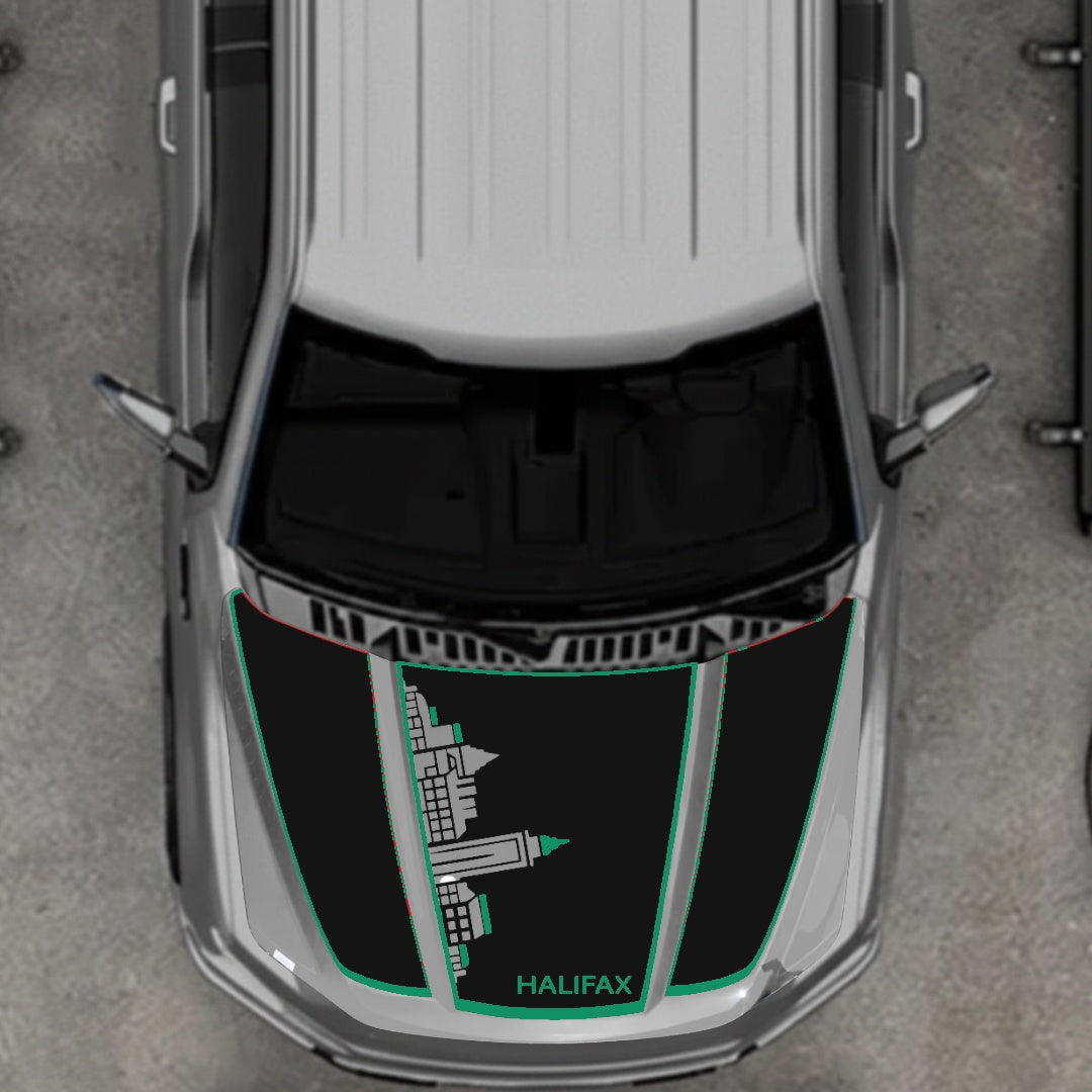 Hood Panel Decal/Sticker - Halifax Skyline - Cut - Border Graphic Kit - For Ford F-150 2020-2026 - Premium Vinyl