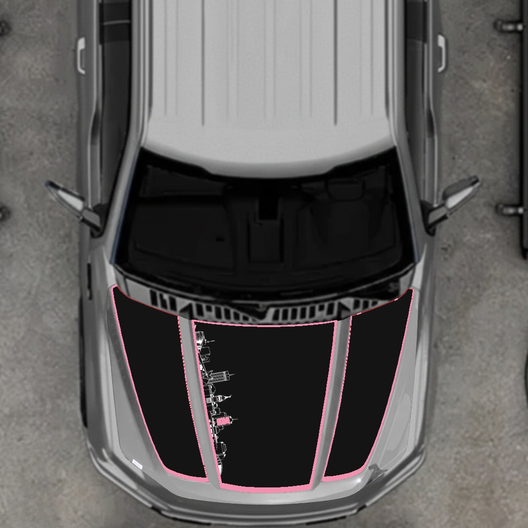 Hood Panel Decal/Sticker - Winnipeg Skyline - Cut - Border Graphic Kit - For Ford F-150 2020-2026 - Premium Vinyl