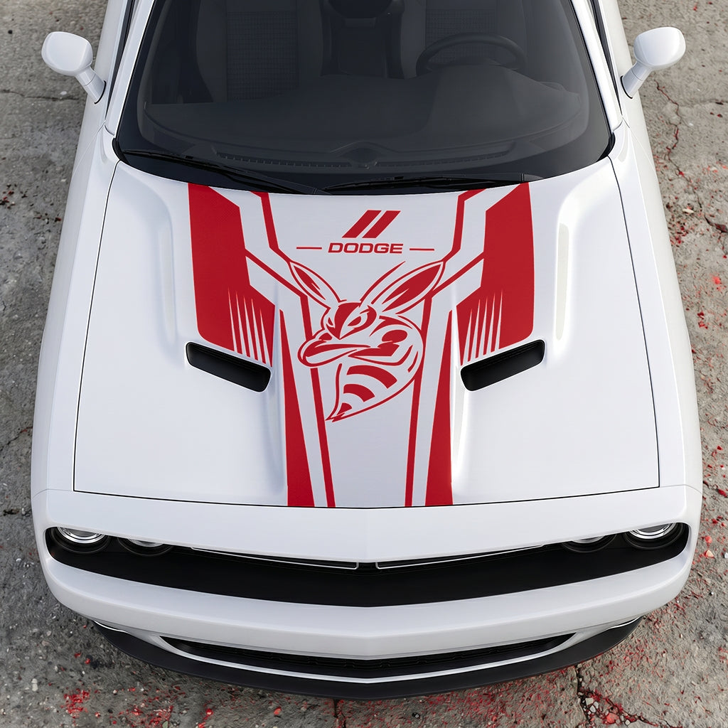 Hood Panel Decal/Sticker - Scat Pack Angry Bee Aerodynamic - Dual-Wing Performance Series Graphic Kit - For Dodge Challenger 2015-2024 - Premium Vinyl