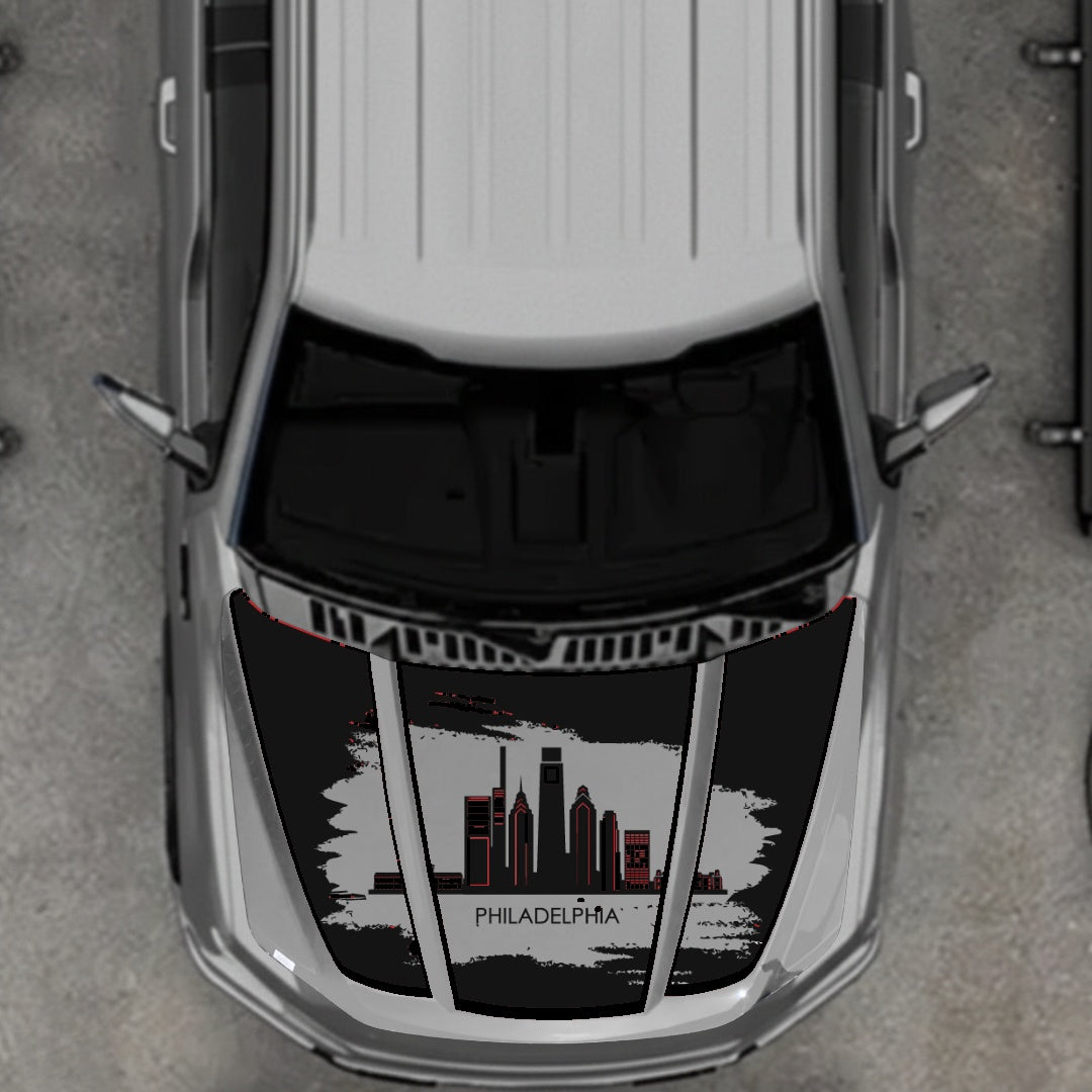 Hood Panel Decal/Sticker - Philadelphia - Cut - Border Graphic Kit - For Ford F-150 2020-2026 - Premium Vinyl