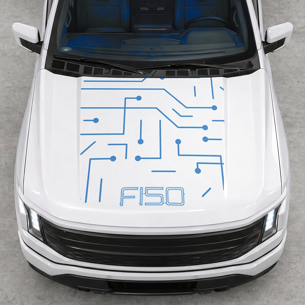 Hood Panel Decal/Sticker - Cut Electric Circuit Graphic Decal Graphic Kit - For FORD F-150 2015-2020 - Premium Vinyl