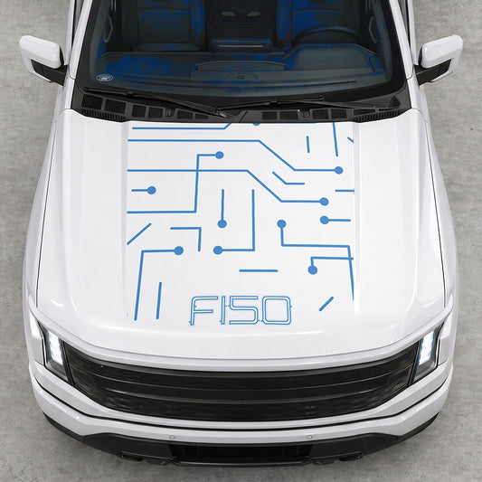 Hood Panel Decal/Sticker - Cut Electric Circuit Graphic Decal Graphic Kit - For FORD F-150 2015-2020 - Premium Vinyl