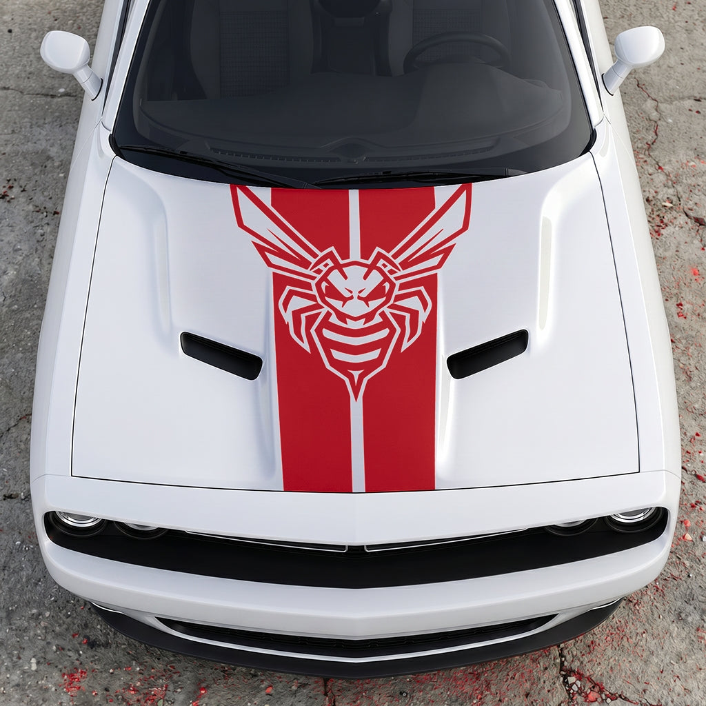 Hood Panel Decal/Sticker - Super Bee Hornet Tactical Stripe - Vertical Racing Center-Line Graphic Kit - For Dodge Challenger 2015-2024 - Premium Vinyl