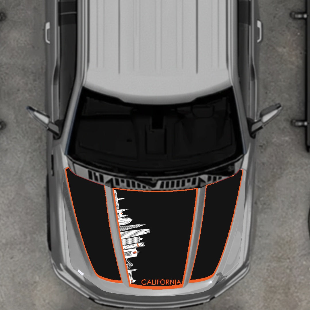 Hood Panel Decal/Sticker - California Skyline - Cut - Border Graphic Kit - For Ford F-150 2020-2026 - Premium Vinyl