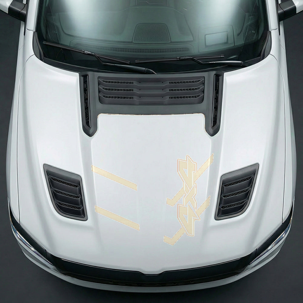 Hood Panel Decal/Sticker - Bold 4x4 Geometric Chevron - Cut Graphic Kit - For Dodge Ram 2019-2025 - Premium Vinyl