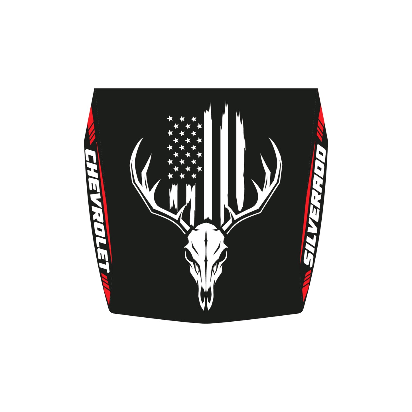Hood Panel Decal/Sticker - American Flag and Bison Skull Graphic Decal Graphic Kit - For Chevrolet Silverado 2019-2024 - Premium Vinyl