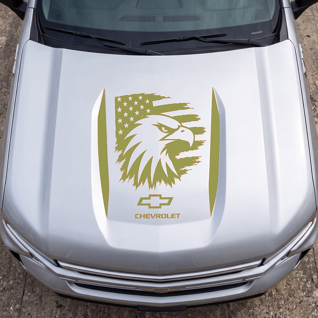 Hood Panel Decal/Sticker - Proud American Eagle Head Graphic Decal Graphic Kit - For Chevrolet Silverado 2019-2024 - Premium Vinyl