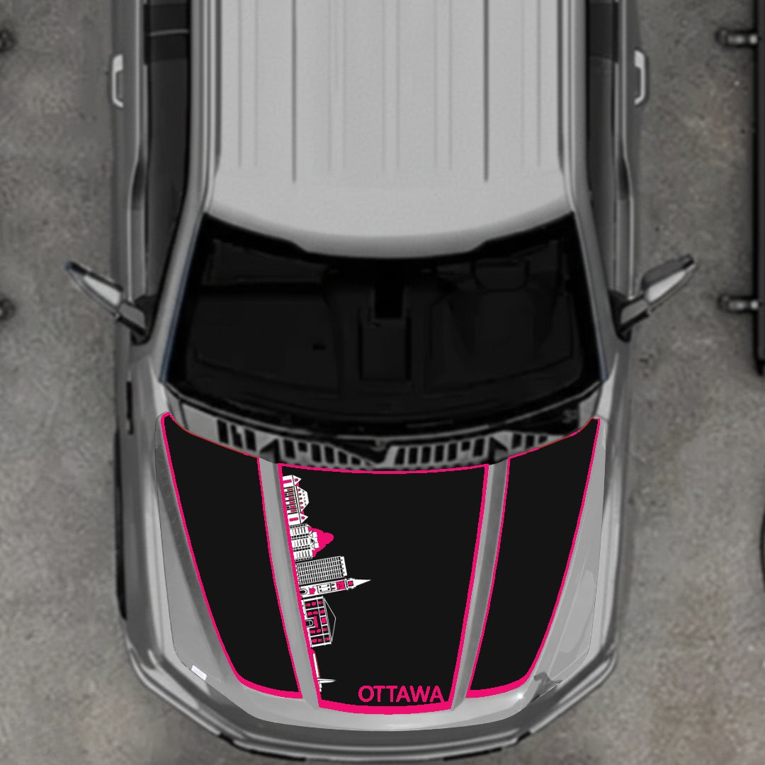 Hood Panel Decal/Sticker - Ottawa Skyline - Cut - Border Graphic Kit - For Ford F-150 2020-2026 - Premium Vinyl