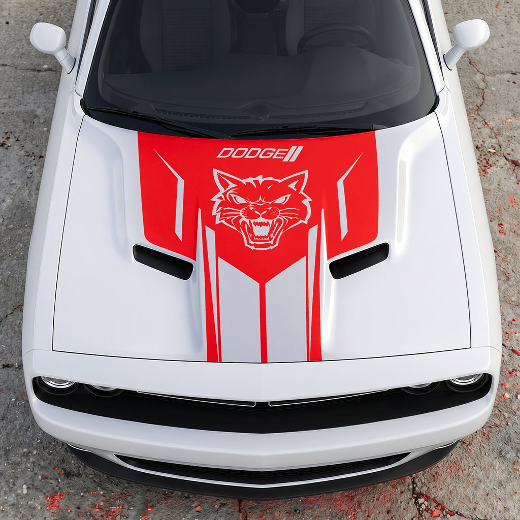 Hood Panel Decal/Sticker - Hellcat Frontal Assault Logo - Symmetrical Side-Accented Graphic Kit - For Dodge Challenger 2015-2024 - Premium Vinyl