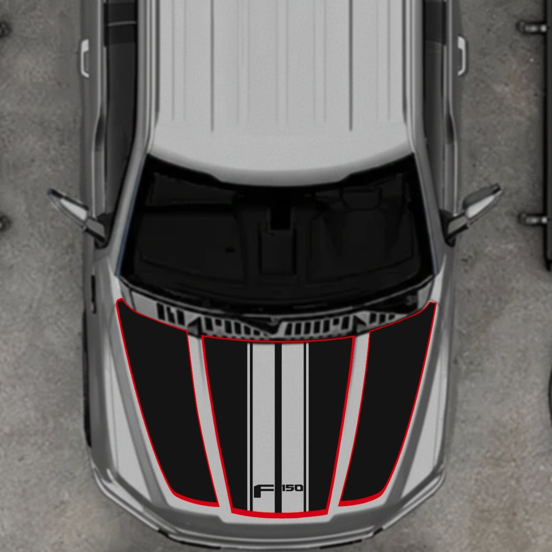 Hood Panel Decal/Sticker - Style 1 - Cut - Border Graphic Kit - For Ford F-150 2020-2026 - Premium Vinyl