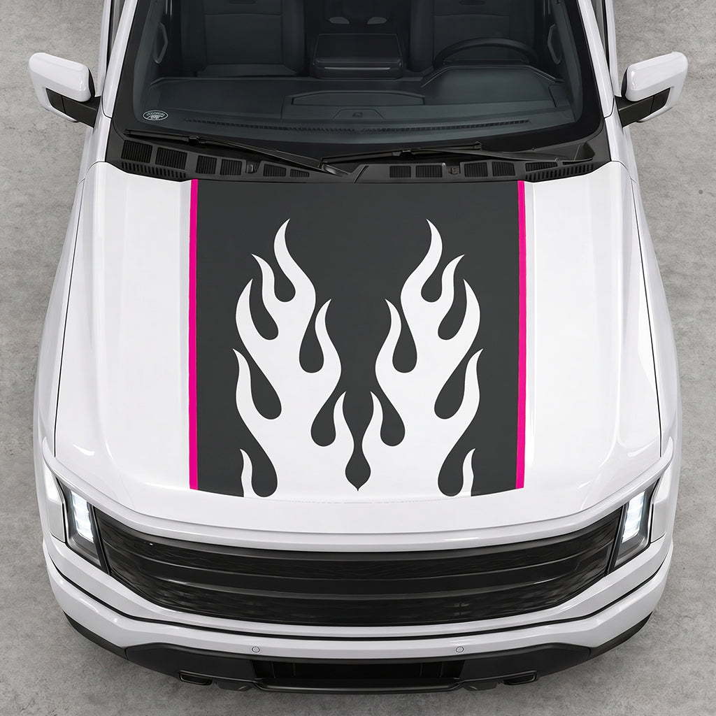 Hood Panel Decal/Sticker - Twin Burning Flames Graphic Decal Graphic Kit - For Ford F-150 2015-2020 - Premium Vinyl