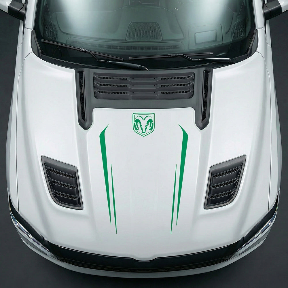 Hood Panel Decal/Sticker - Sleek Spear Cutout U-Shape with RAM Logo - Cut Graphic Kit - For Dodge Ram 2019-2025 - Premium Vinyl