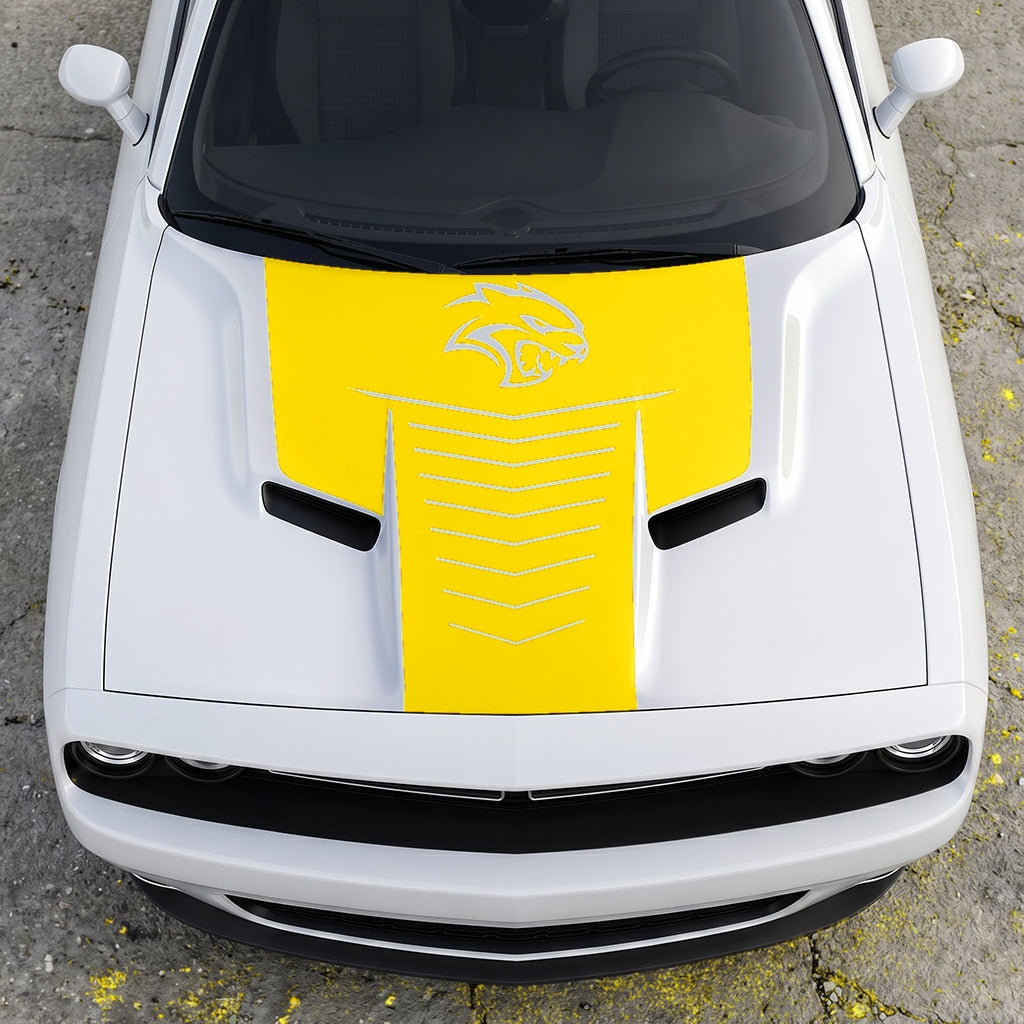 Hood Panel Decal/Sticker - Hellcat Apex Grille-Fade - Stealth Ribbed Aero Graphic Kit - For Dodge Challenger 2015-2024 - Premium Vinyl