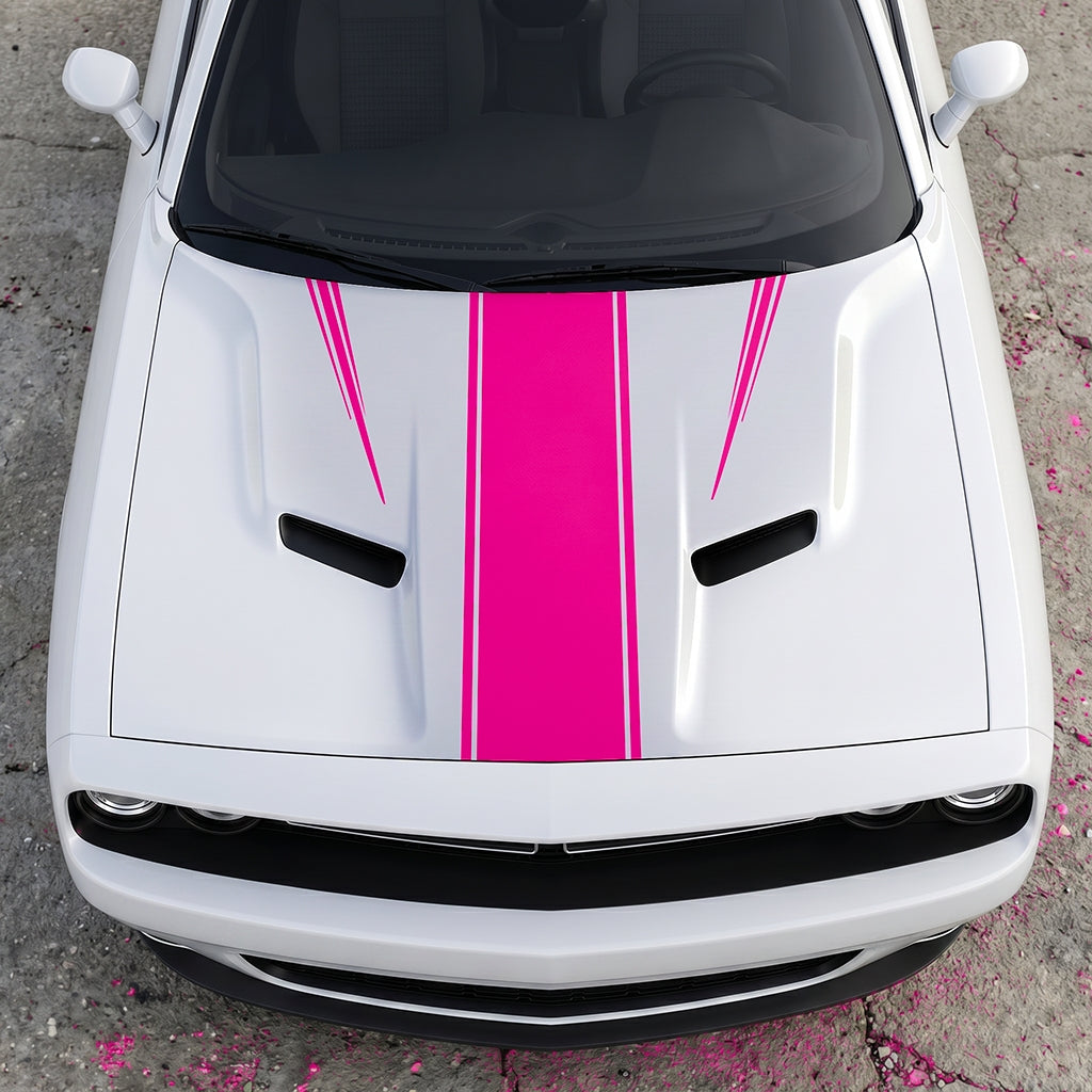 Hood Panel Decal/Sticker - Sport Rally Triple-Threat Stripe - Center-Line and Fender-Flair Accent Graphic Kit - For Dodge Challenger 2015-2024 - Premium Vinyl
