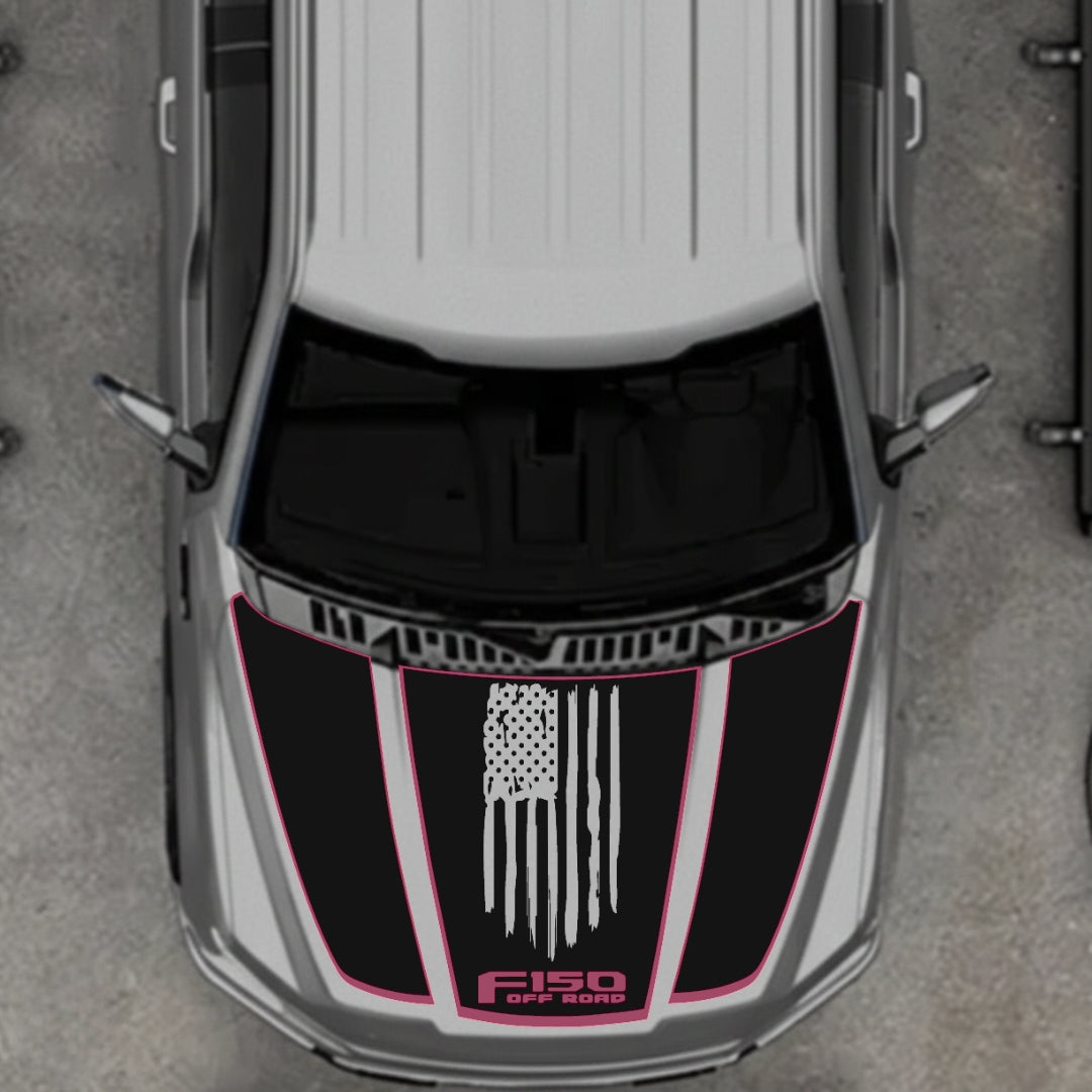 Hood Panel Decal/Sticker - USA Style 3 - Cut - Border Graphic Kit - For Ford F-150 2020-2026 - Premium Vinyl