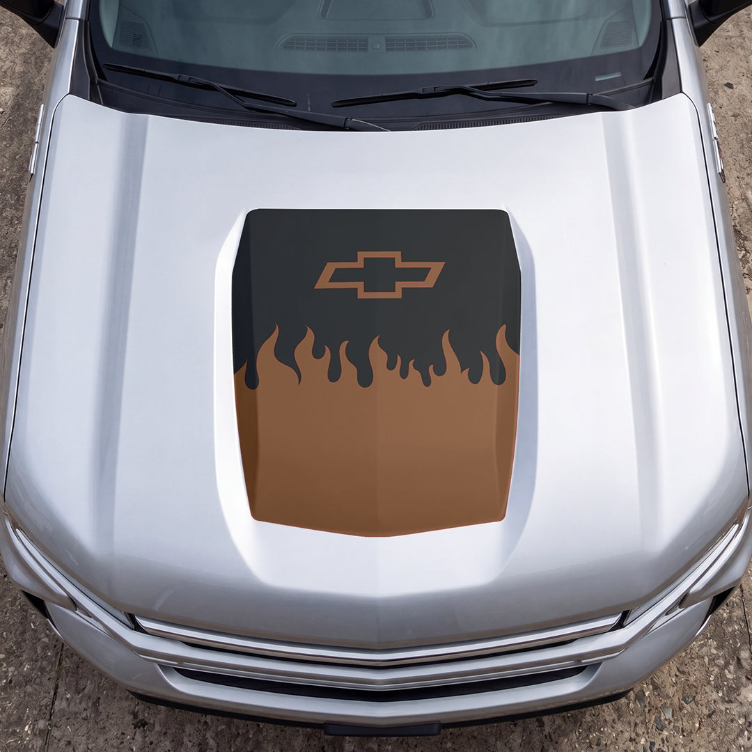 Hood Panel Decal/Sticker - Burning Flames Graphic Decal Graphic Kit - For Chevrolet Silverado 2019-2024 - Premium Vinyl