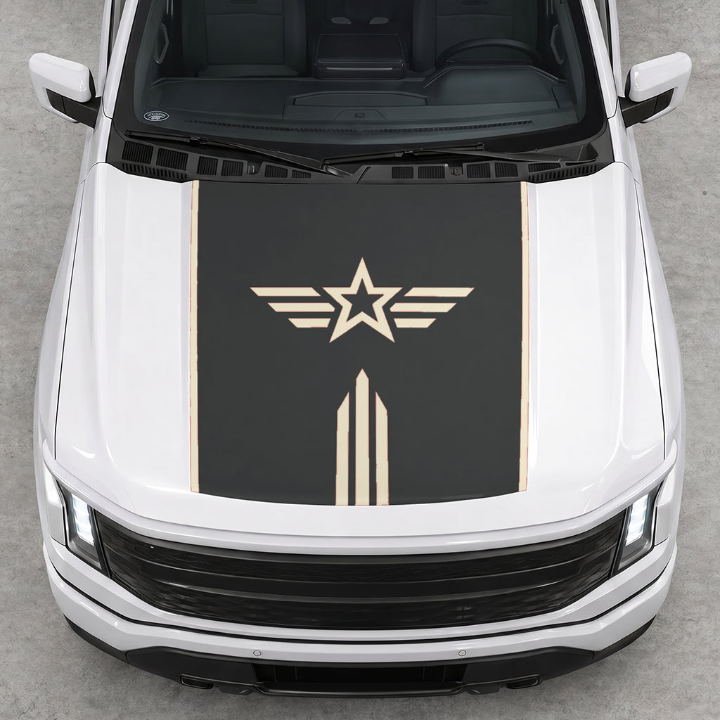 Hood Panel Decal/Sticker - Winged Star Graphic Decal Graphic Kit - For Ford F-150 2015-2020 - Premium Vinyl