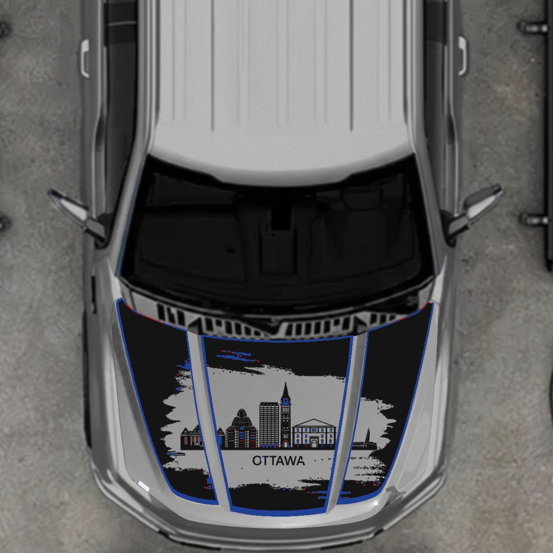 Hood Panel Decal/Sticker - Ottawa - Cut - Border Graphic Kit - For Ford F-150 2020-2026 - Premium Vinyl