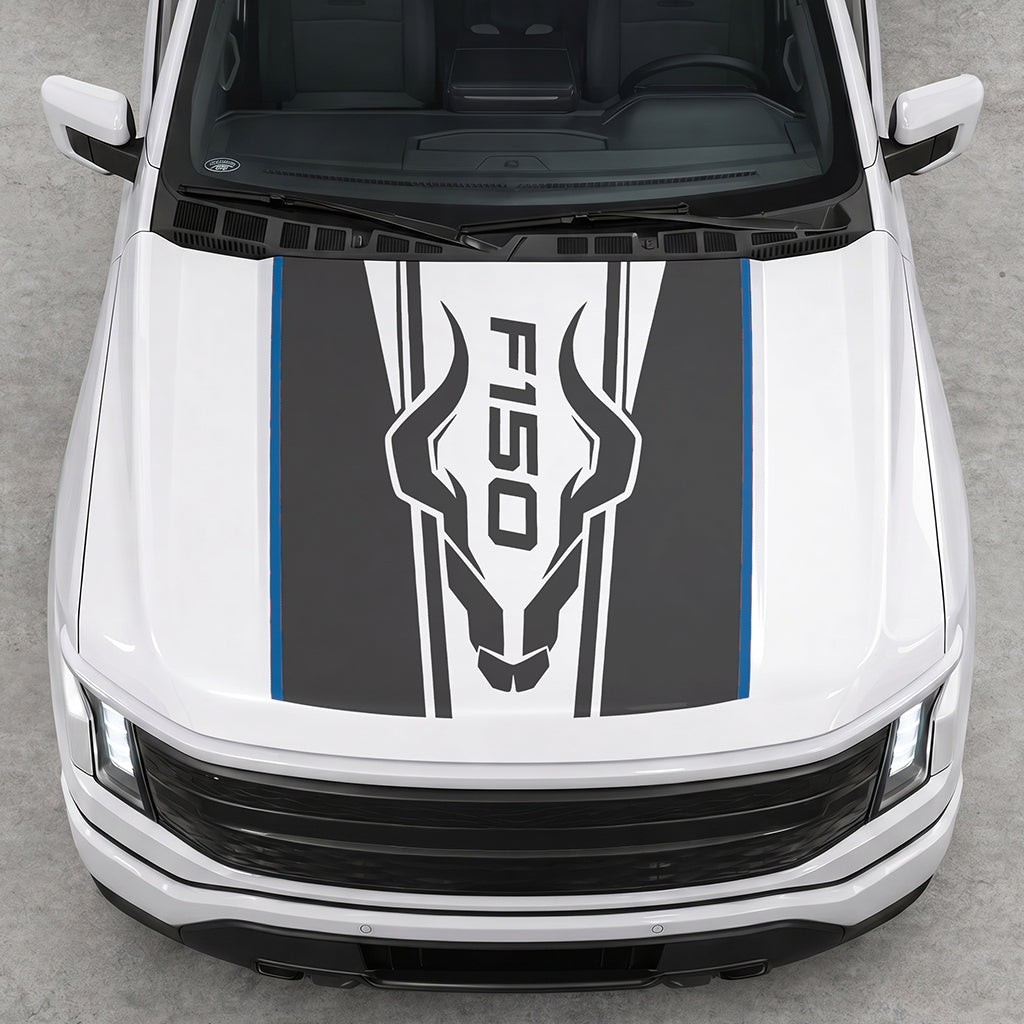 Hood Panel Decal/Sticker - Ram Horns Graphic Decal Graphic Kit - For Ford F-150 2015-2020 - Premium Vinyl