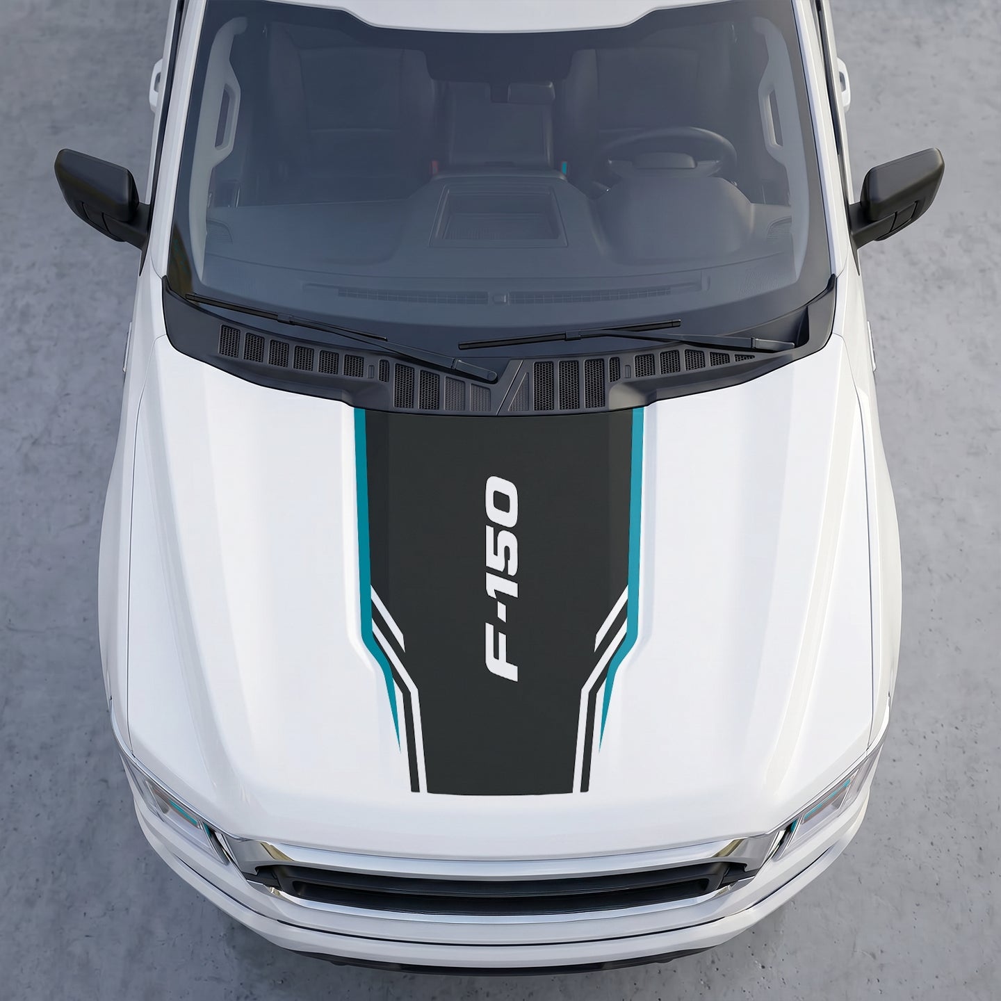 Hood Panel Decal/Sticker - Sport Tech Hood Decal Wrap – Matte Black Center Shield with Slanted Logo & Angled Speed Stripes Graphic Kit - For Ford F-150 F150 2015-2020 - Premium Vinyl