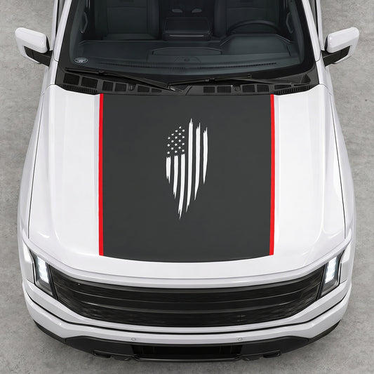 Hood Panel Decal/Sticker - Scratched America Flag Graphic Decal Graphic Kit - For Ford F-150 2015-2020 - Premium Vinyl