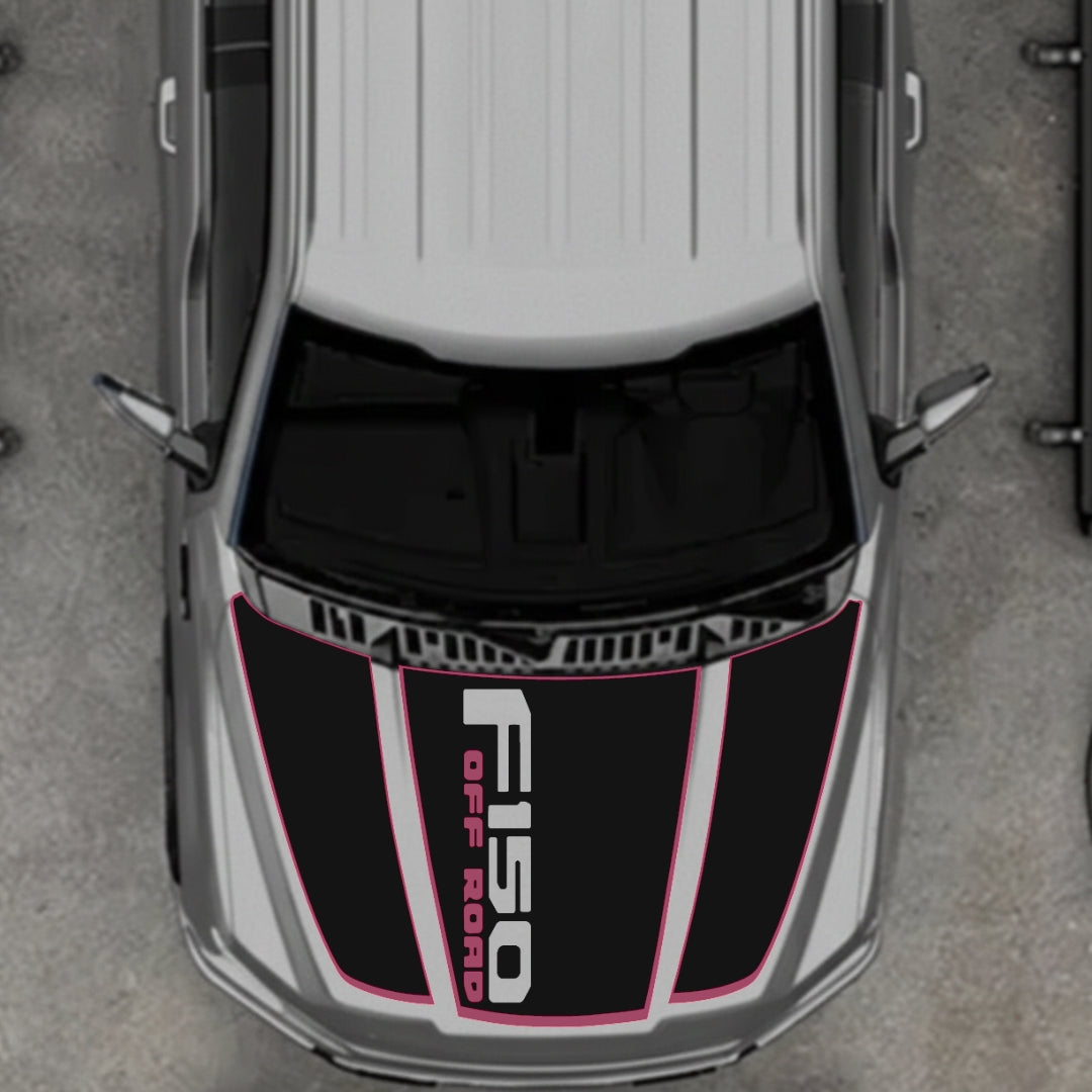 Hood Panel Decal/Sticker - Style 3 - Cut - Border Graphic Kit - For Ford F-150 2020-2026 - Premium Vinyl