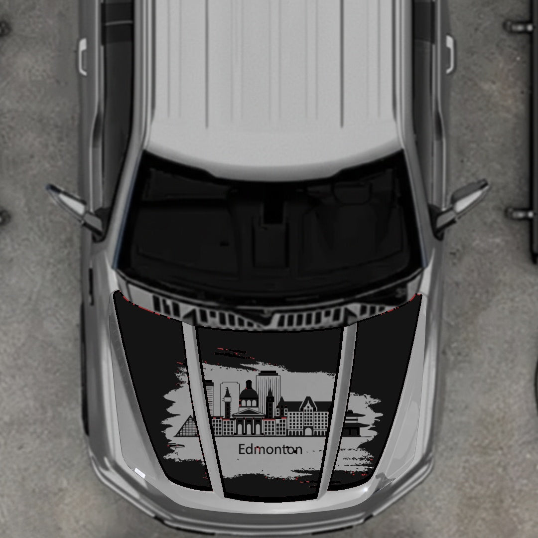 Hood Panel Decal/Sticker - Edmonton - Cut - Border Graphic Kit - For Ford F-150 2020-2026 - Premium Vinyl