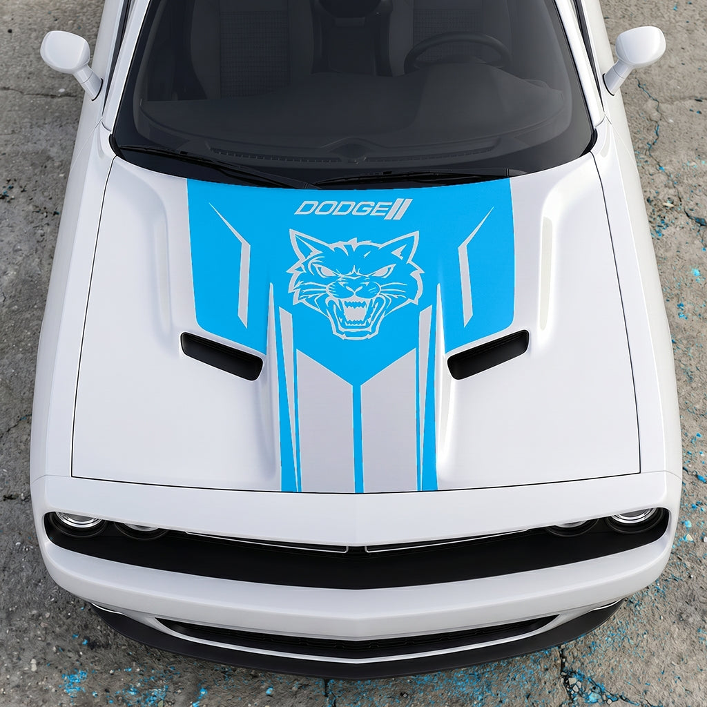 Hood Panel Decal/Sticker - Hellcat Frontal Assault Logo - Symmetrical Side-Accented Graphic Kit - For Dodge Challenger 2015-2024 - Premium Vinyl