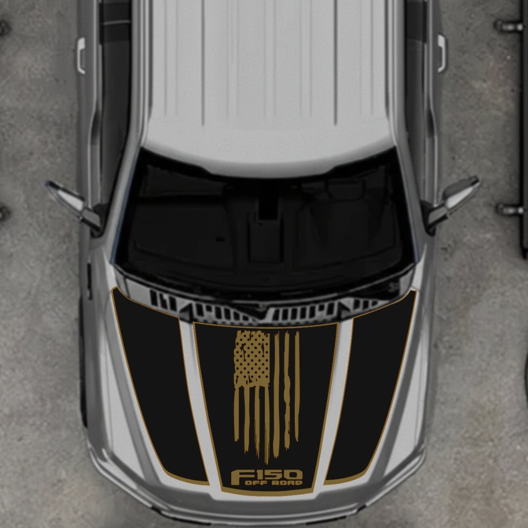 Hood Panel Decal/Sticker - USA Style 3 - Border Graphic Kit - For Ford F-150 2020-2026 - Premium Vinyl