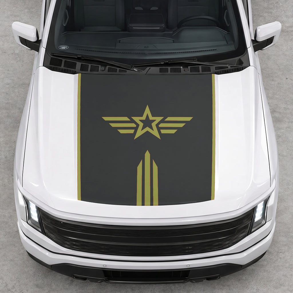 Hood Panel Decal/Sticker - Winged Star Graphic Decal Graphic Kit - For Ford F-150 2015-2020 - Premium Vinyl
