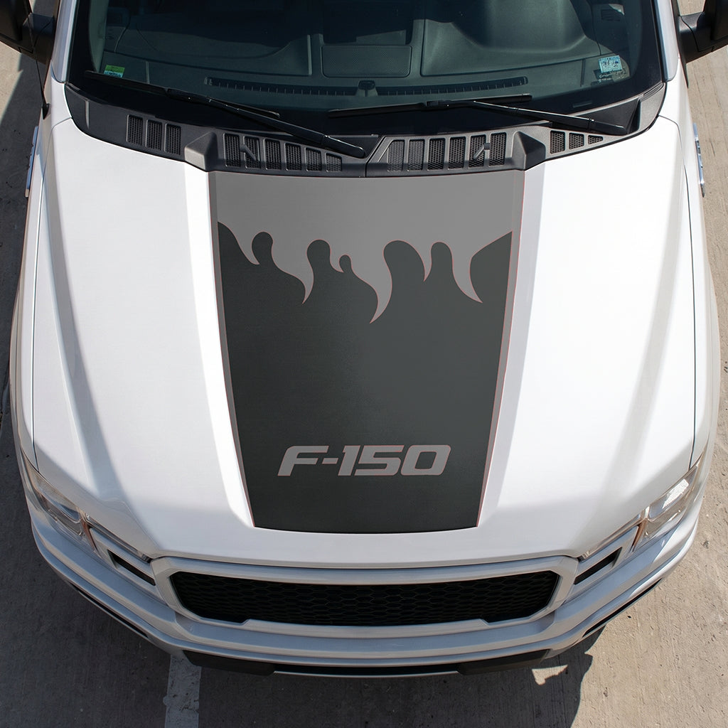 Hood Panel Decal/Sticker - Burning Flames Graphic Decal Graphic Kit - For Ford F-150 2015-2020 - Premium Vinyl